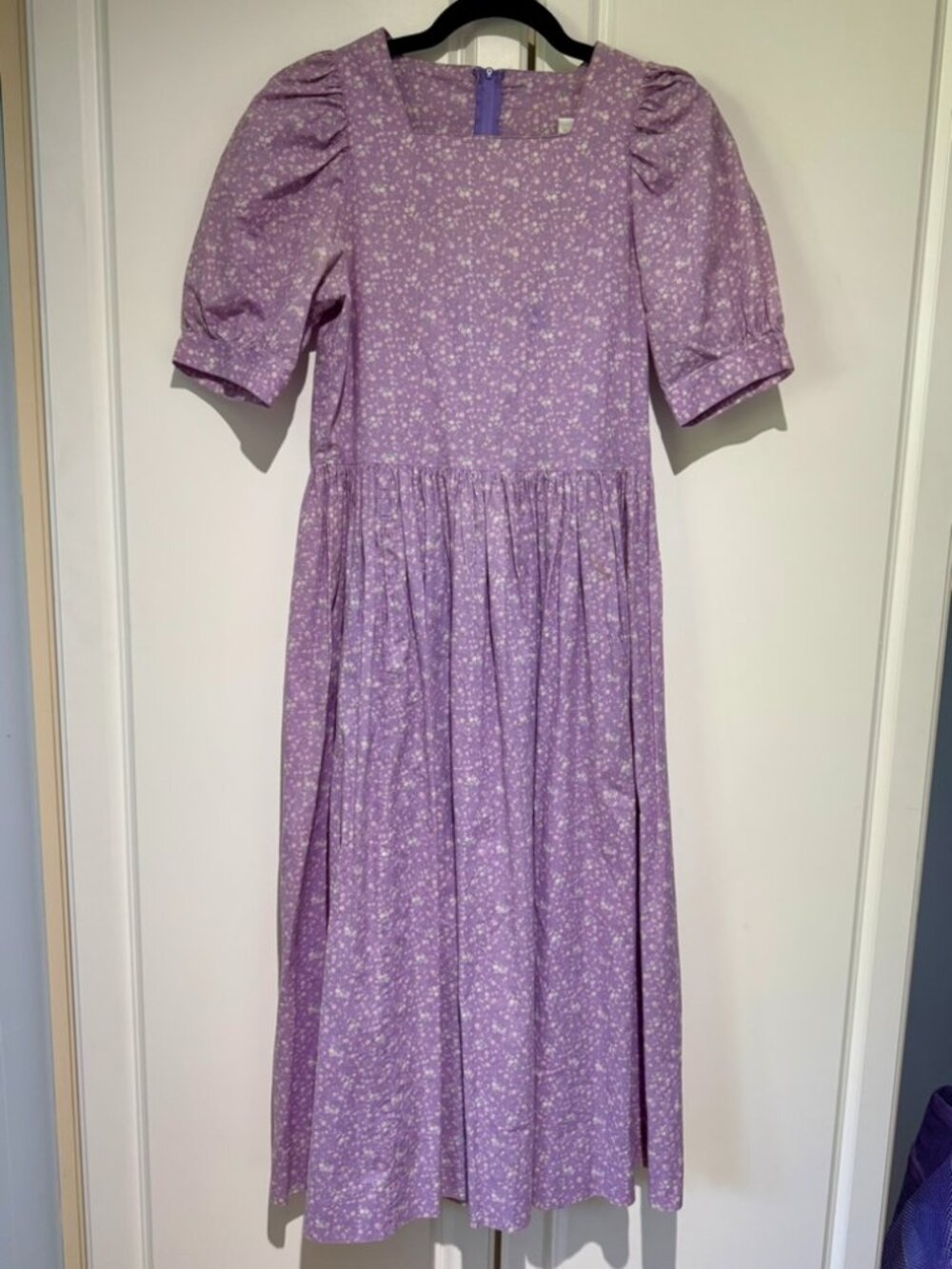 Vintage 1980s Laura Ashley Cotton Calico Dress | Lavender Floral Prairie Puff
